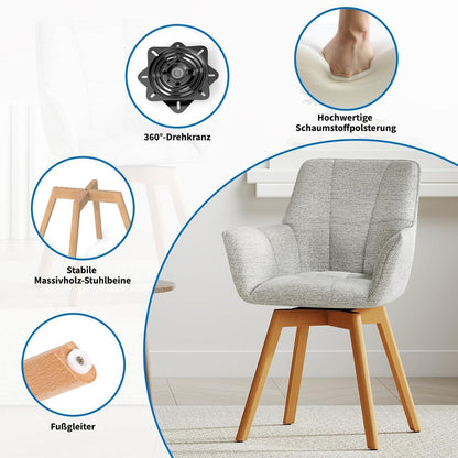 6er Set Drehstühle Samt, Hellgrau – Esszimmer & Wohnzimmer