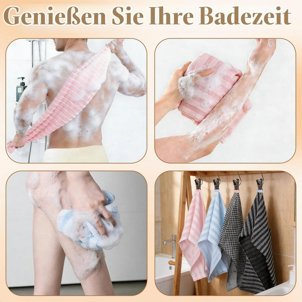 4x Japanisches Peeling-Handtuch für Tiefenreinigung