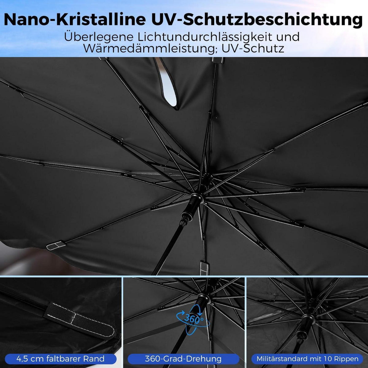 Sonnenschirm Auto Frontscheibe mit 360° Drehung und UV-Schutz