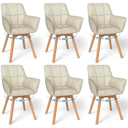 6er Set Drehstühle Samt Beige – Esszimmerstuhl mit Armlehnen
