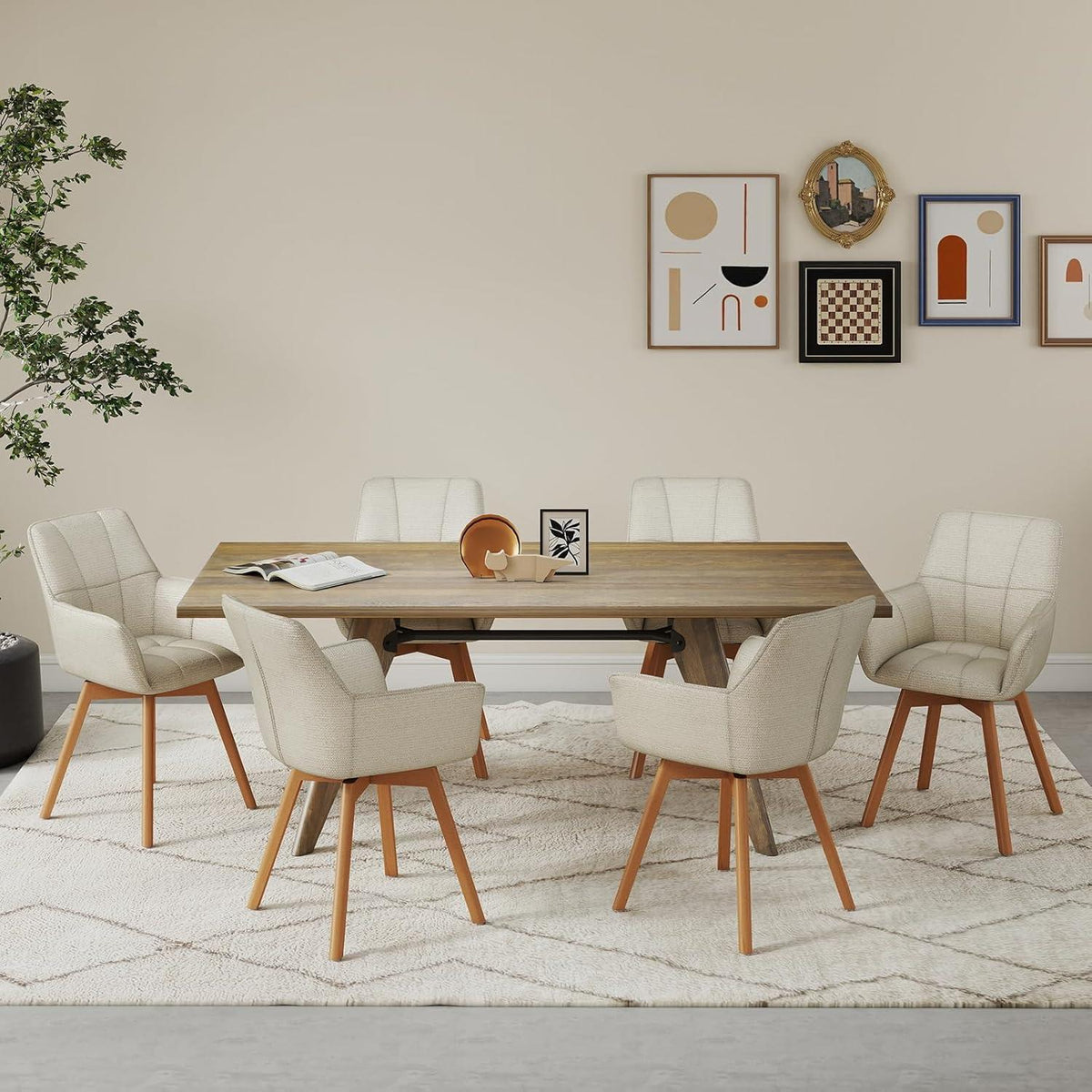 6er Set Drehstühle Samt Beige – Esszimmerstuhl mit Armlehnen