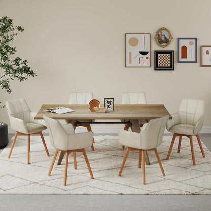 6er Set Drehstühle Samt Beige – Esszimmerstuhl mit Armlehnen