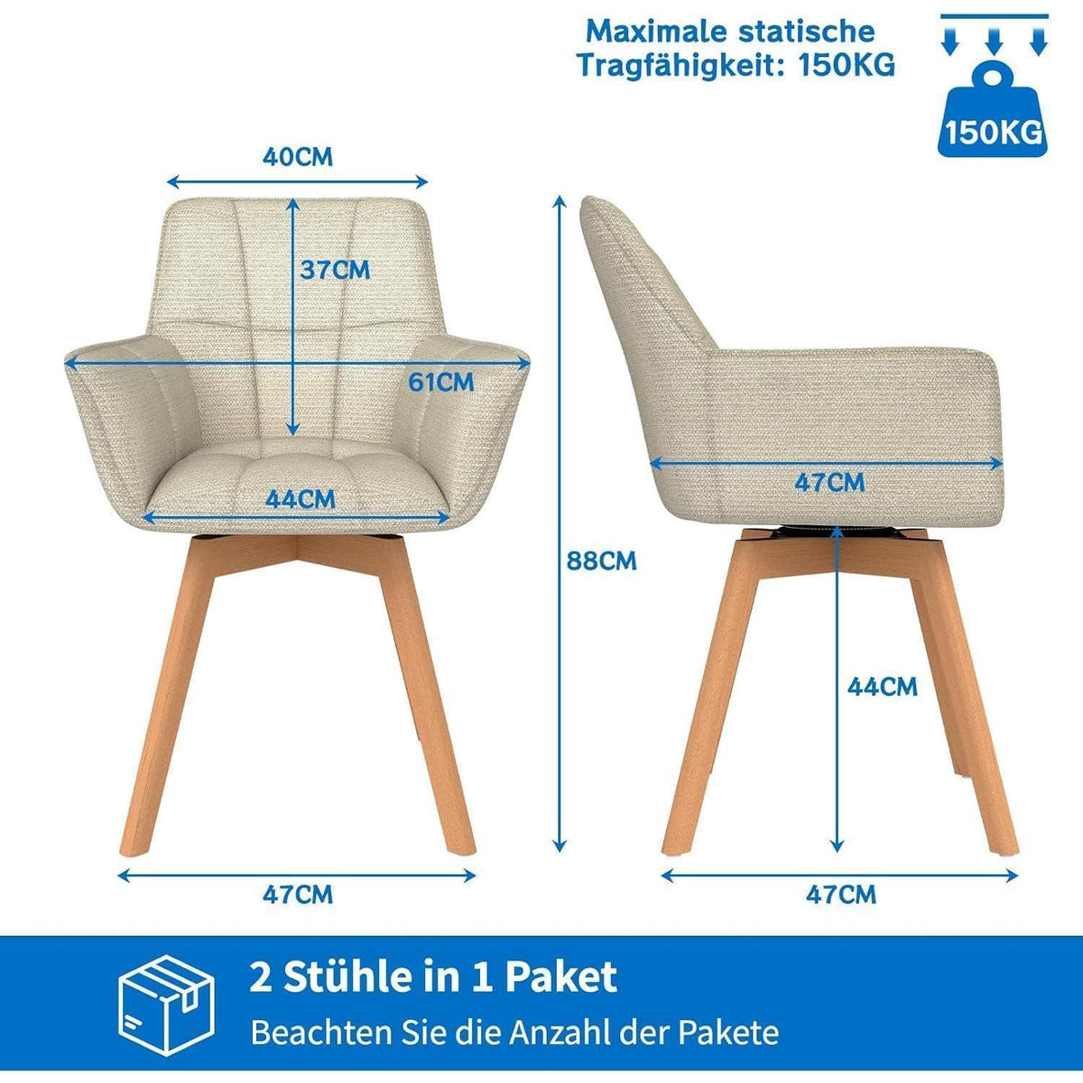 6er Set Drehstühle Samt Beige – Esszimmerstuhl mit Armlehnen