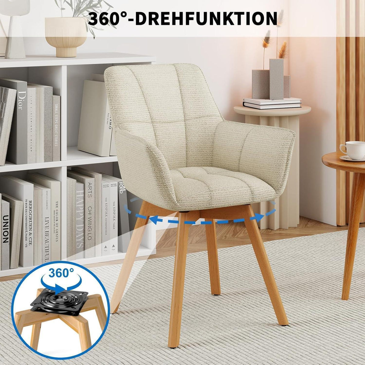 6er Set Drehstühle Samt Beige – Esszimmerstuhl mit Armlehnen