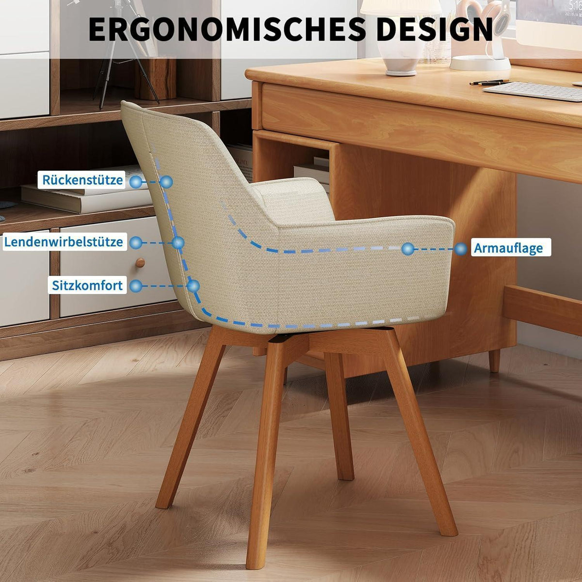 6er Set Drehstühle Samt Beige – Esszimmerstuhl mit Armlehnen