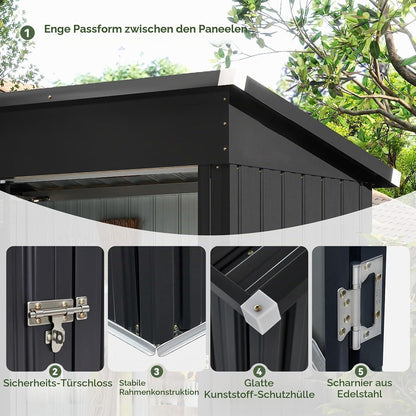 Metall Gerätehaus 150x91x185 cm – Pultdach & abschließbar