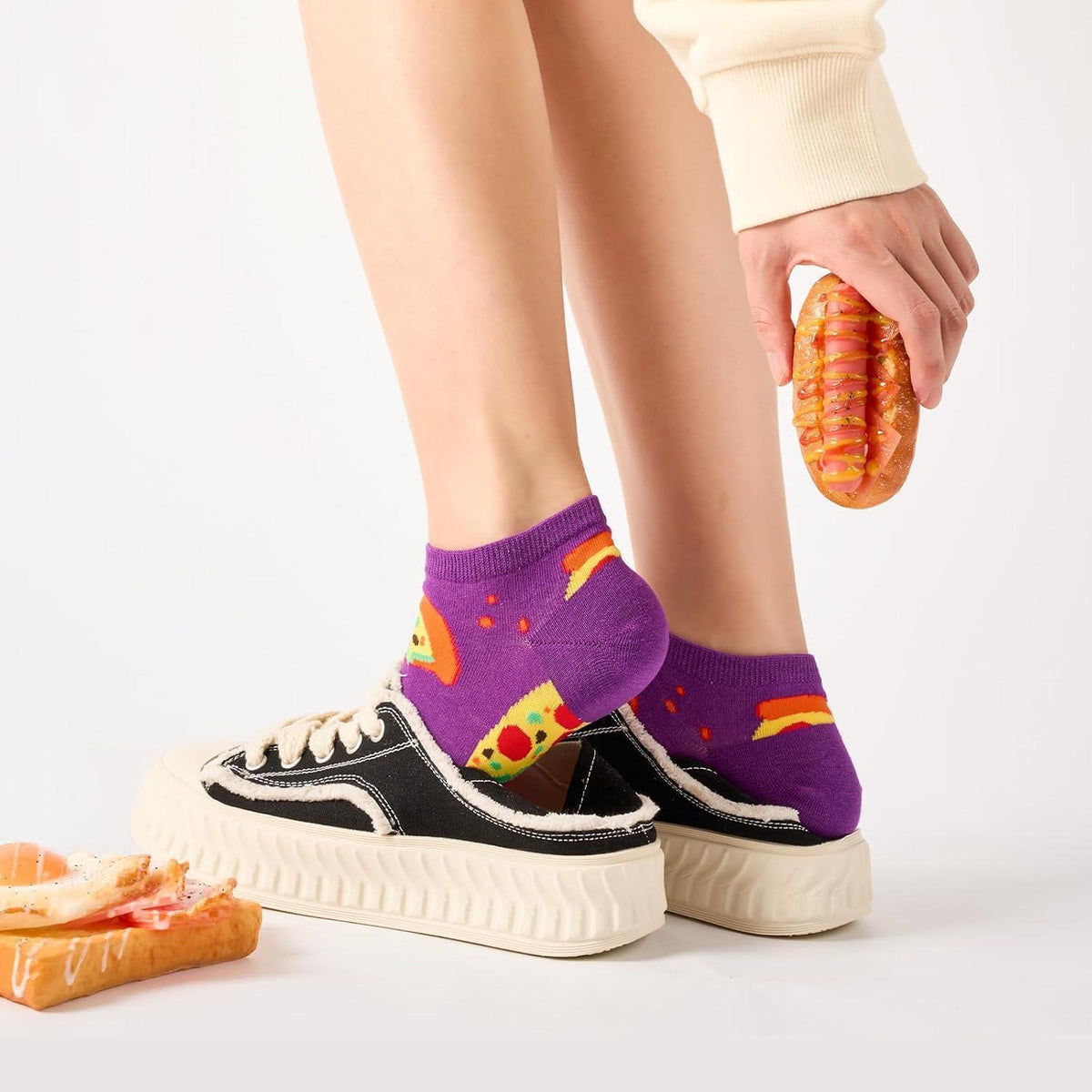 Lustige Sneaker Socken Damen – 8er Pack Baumwolle, Food-Muster 31-42