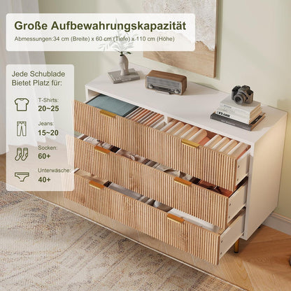 Moderne Kommode 5 Schubladen Weiß+Naturholz 100x34x73 cm