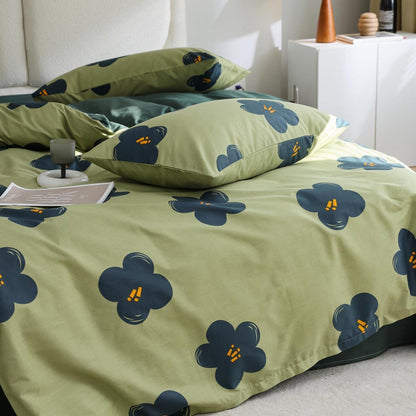 Blumen Bettwäsche Set 135x200 cm Grün Baumwolle 4-teilig
