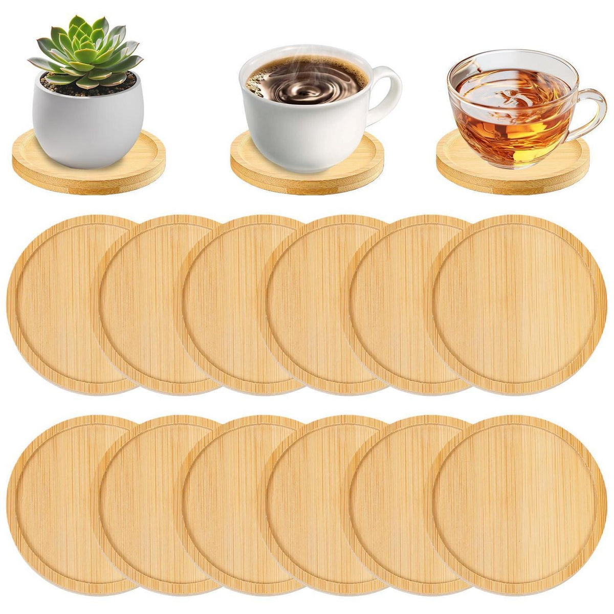 12 Holz Untersetzer Round Bambus - Möbel Schutz & Dekoration