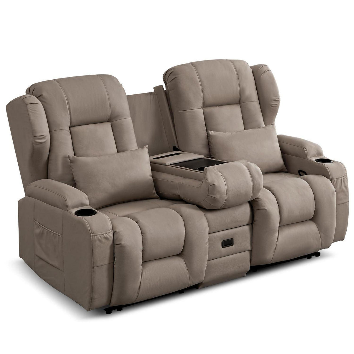 2er Relaxsessel mit Liegefunktion & Konsole – Khaki