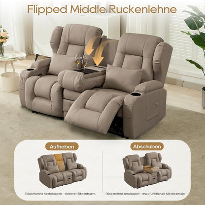2er Relaxsessel mit Liegefunktion & Konsole – Khaki
