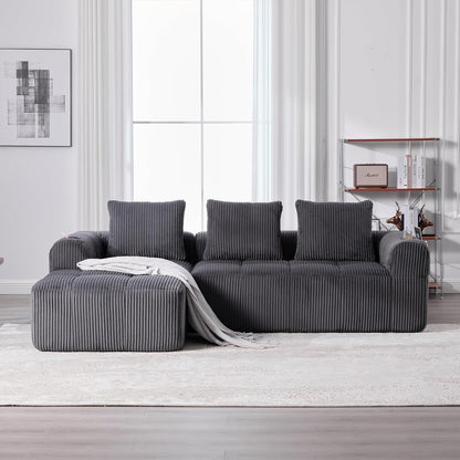 Kompaktes 3-Sitzer Cord Sofa mit Schlaffunktion & Kissen - Darkgray