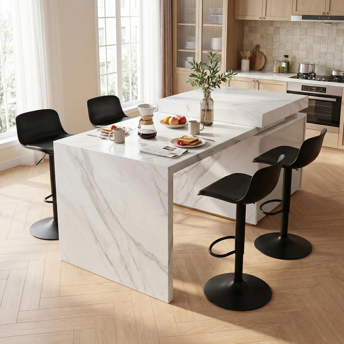 Höhenverstellbarer Barhocker 2er Set Schwarz mit Rückenlehne