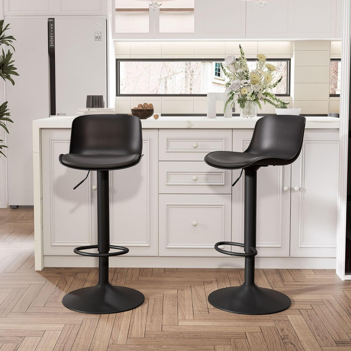 Höhenverstellbarer Barhocker 2er Set Schwarz mit Rückenlehne
