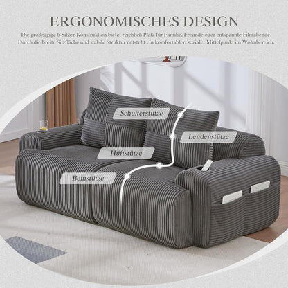 Cord 2-Sitzer Sofa mit Stauraum & Getränkehalter – Dunkelgrau