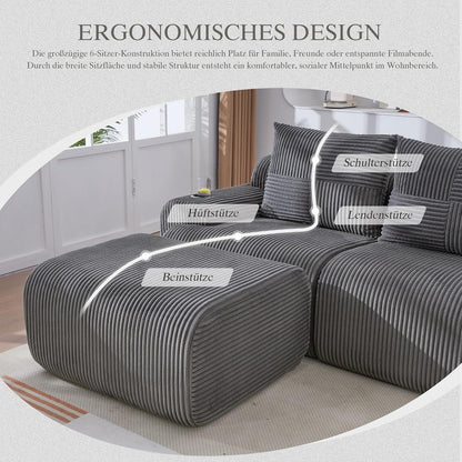 Modulares Cord Sofa 3-Sitzer mit Hockern & Stauraum