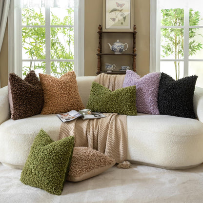 2x Kissenbezug 55x55 cm Schokoladenbraun Faux Pelz Bouclé