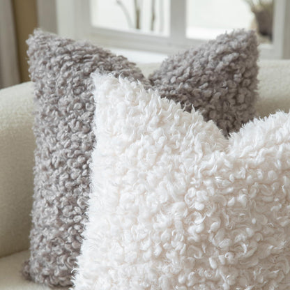 2x Kissenbezug 45x45 cm Creme Bouclé Faux Fell