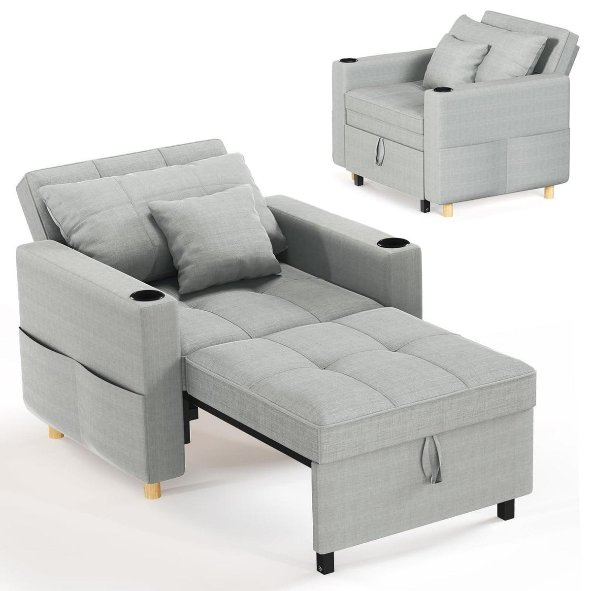Extrabreites Schlafsofa 97cm – Schlafsessel mit Bettkasten & Getränkehalter