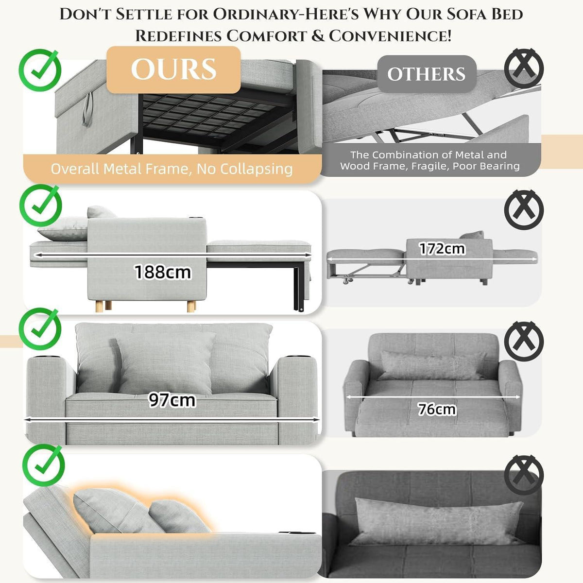 Extrabreites Schlafsofa 97cm – Schlafsessel mit Bettkasten & Getränkehalter