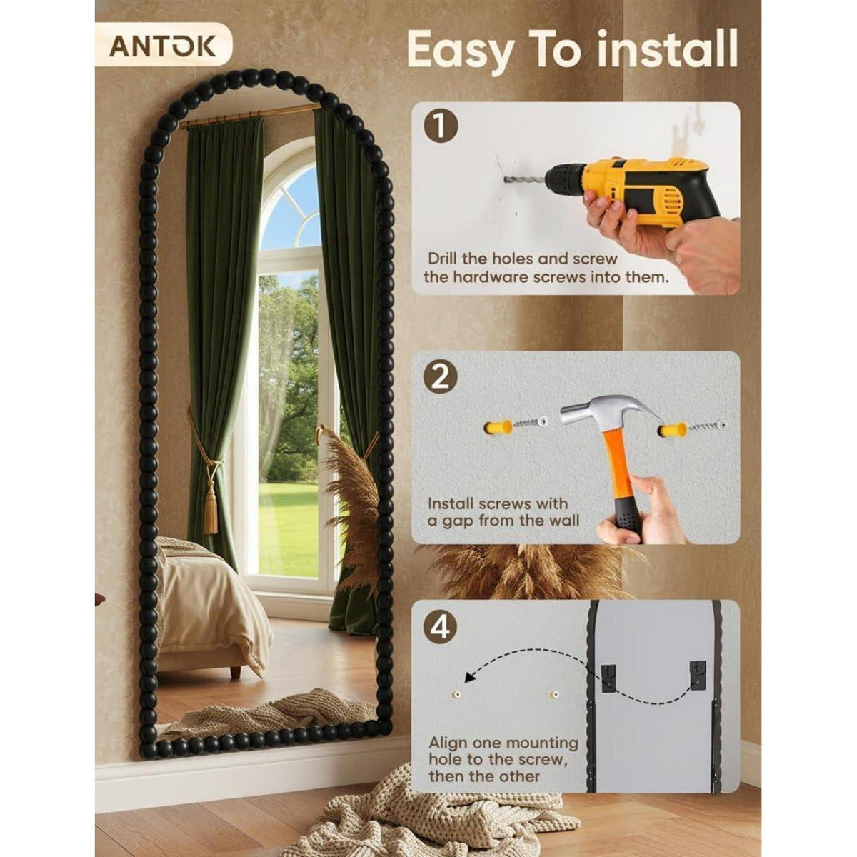 Ganzkörperspiegel 193x86 cm – Arch Design, Stand- & Wandspiegel Schwarz