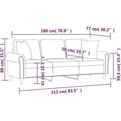 Rosa Samt Sofa mit Armlehne – 3-Sitzer Couch 180cm
