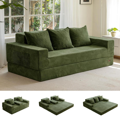 Bequemes Cord Schlafsofa mit Getränkehaltern