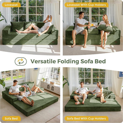 Bequemes Cord Schlafsofa mit Getränkehaltern