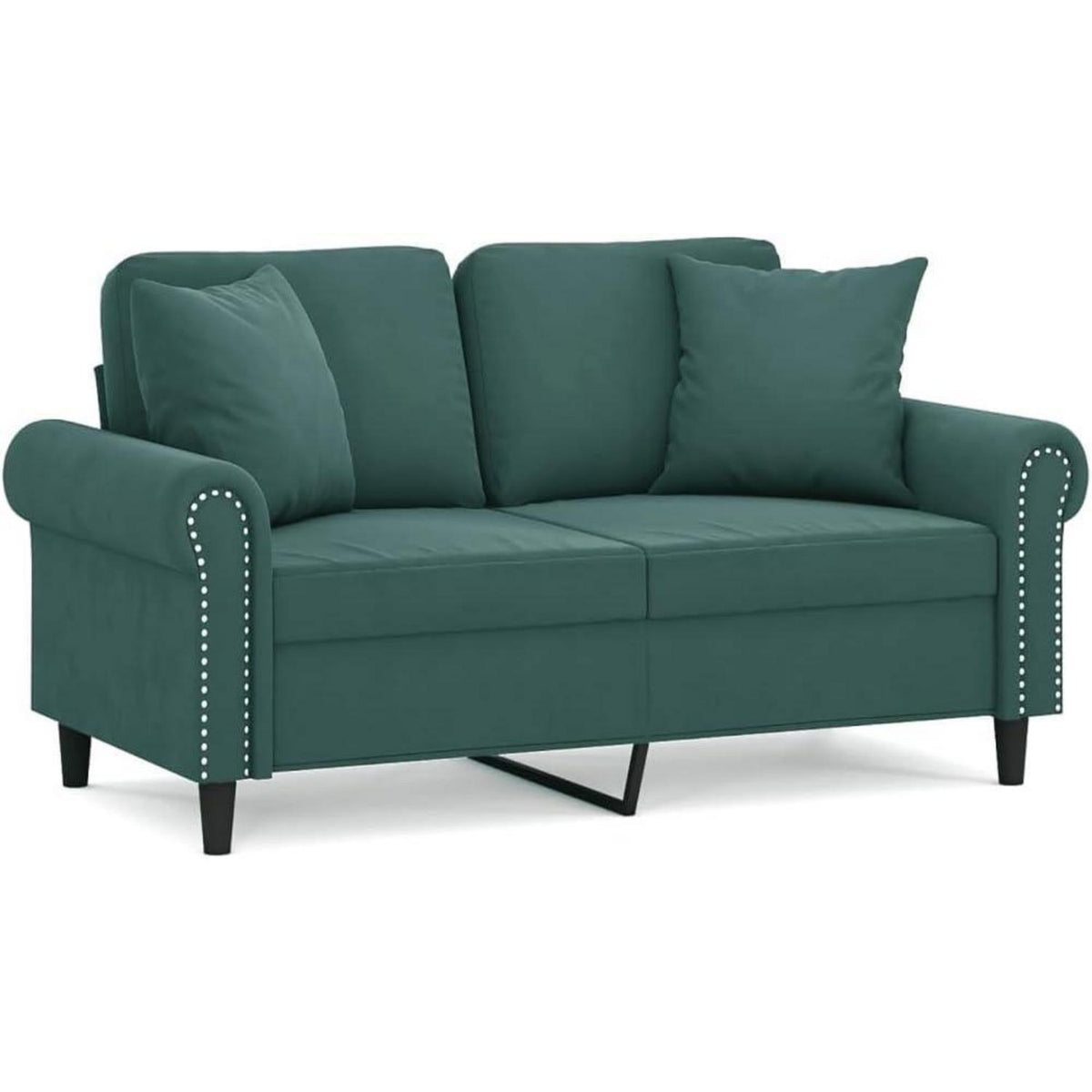 2-Sitzer Sofa Dunkelgrün mit Schlaffunktion & Zierkissen