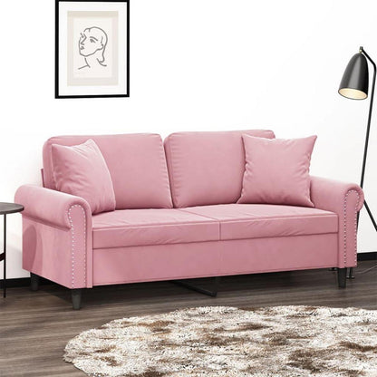 Rosa 2-Sitzer Sofa mit Samtbezug & Kissen – 140cm
