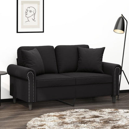 2-Sitzer Sofa Samt Schwarz – Modernes Mini Sofa mit Kissen