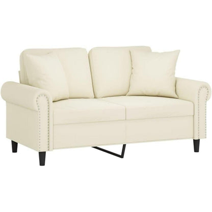 2-Sitzer Sofa Samt Creme – Modernes Mini Sofa mit Kissen