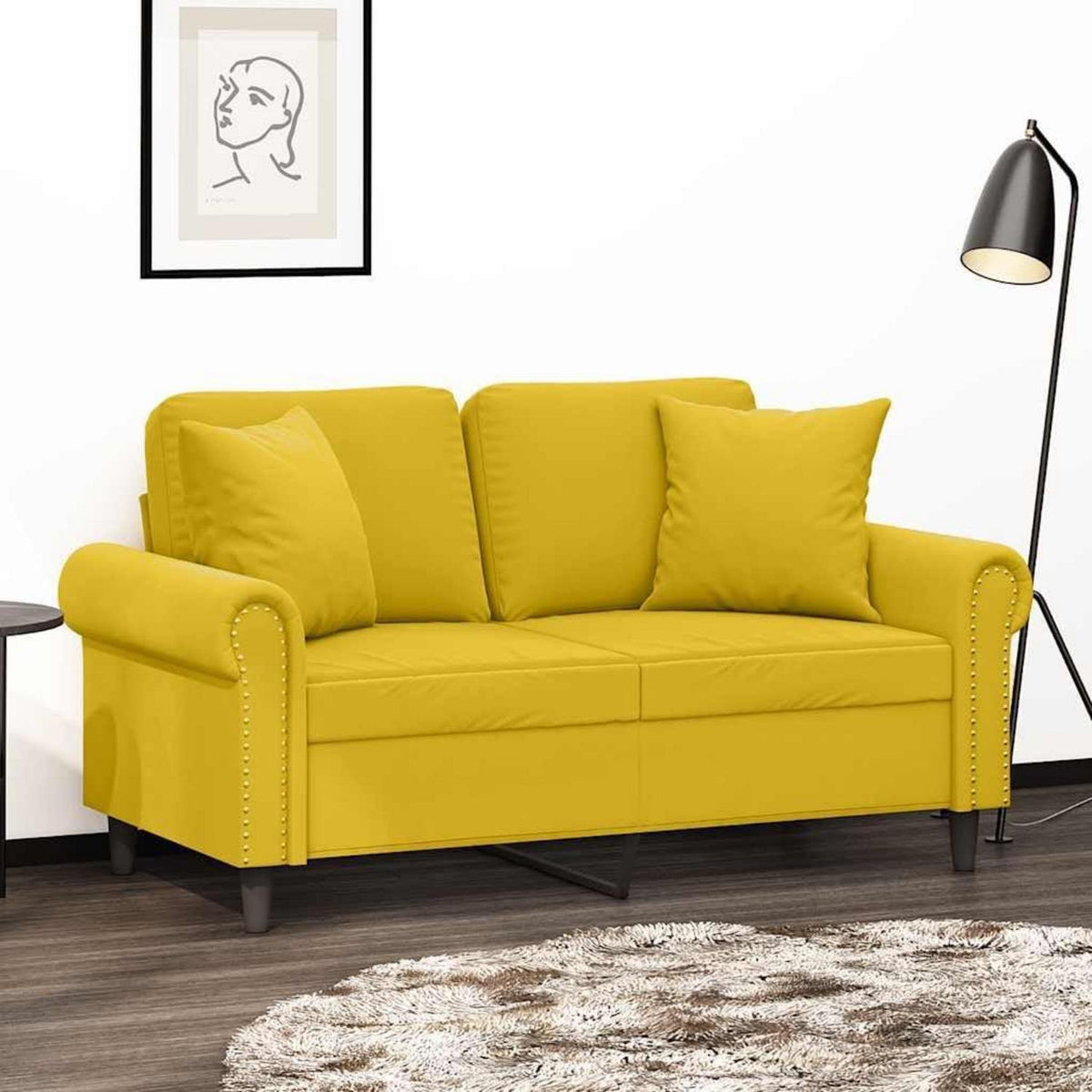 2-Sitzer Sofa mit Schlaffunktion, Gelb, Samt, 120cm