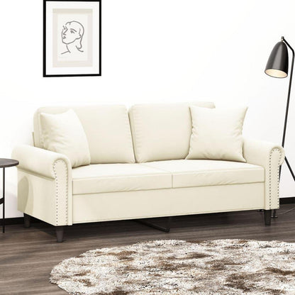 2-Sitzer Sofa Creme – Samt Couch mit Kissen & Armlehnen