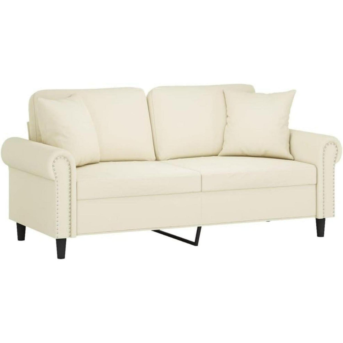 2-Sitzer Sofa Creme – Samt Couch mit Kissen & Armlehnen
