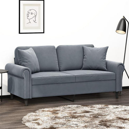 2-Sitzer Sofa Samt Dunkelgrau – Modernes Mini Sofa mit Kissen