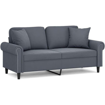 2-Sitzer Sofa Samt Dunkelgrau – Modernes Mini Sofa mit Kissen