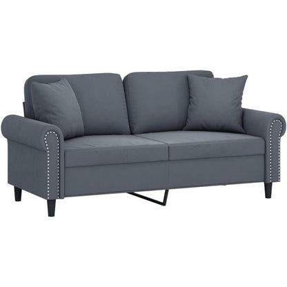 2-Sitzer Sofa Samt Dunkelgrau – Modernes Mini Sofa mit Kissen