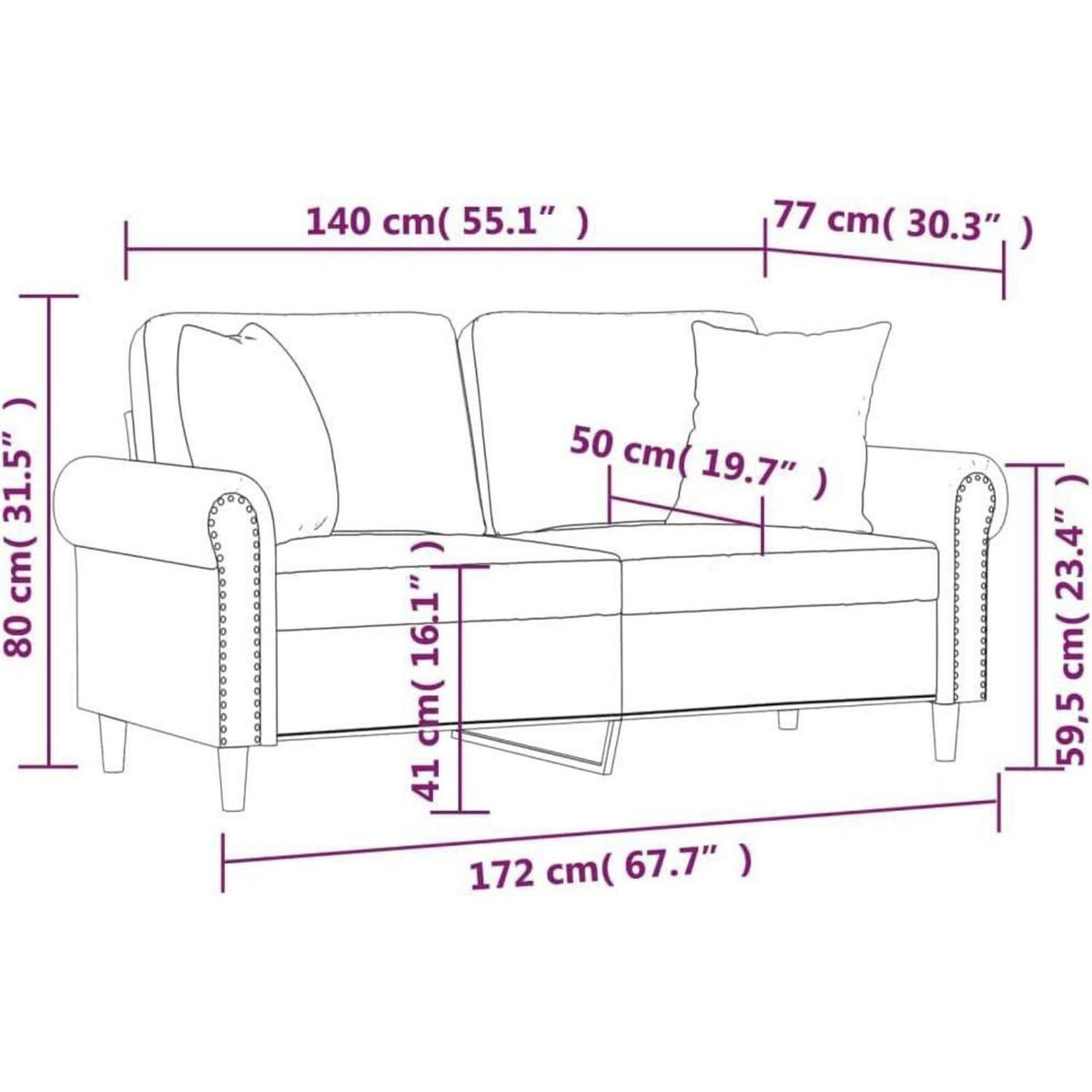 2-Sitzer Sofa Samt Schwarz – Modernes Mini Sofa mit Kissen