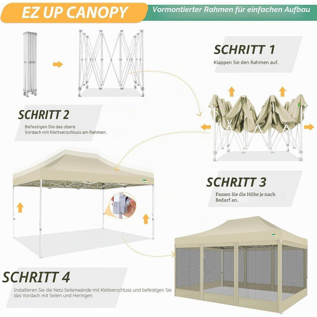 3x4.5m Faltpavillon – Wasserdicht, UV-Schutz & 4 Seitenwände