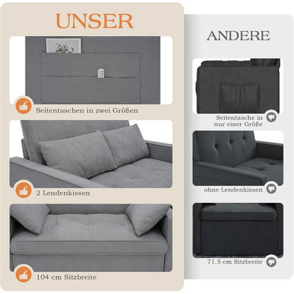 Schlafsofa 186x122cm – Verstellbare Schlafcouch mit Kissen & Stauraum