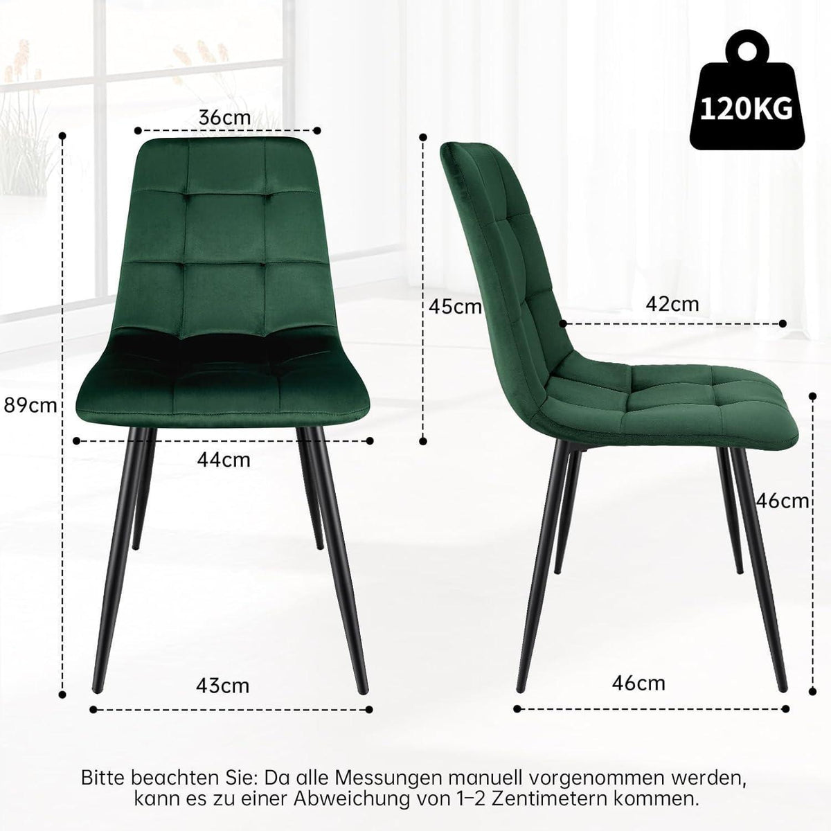 Esstisch Set Dunkelgrün & Dunkelholz | 140x80cm Tisch + 4 Stühle