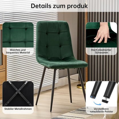 Esstisch Set Dunkelgrün & Dunkelholz | 140x80cm Tisch + 4 Stühle