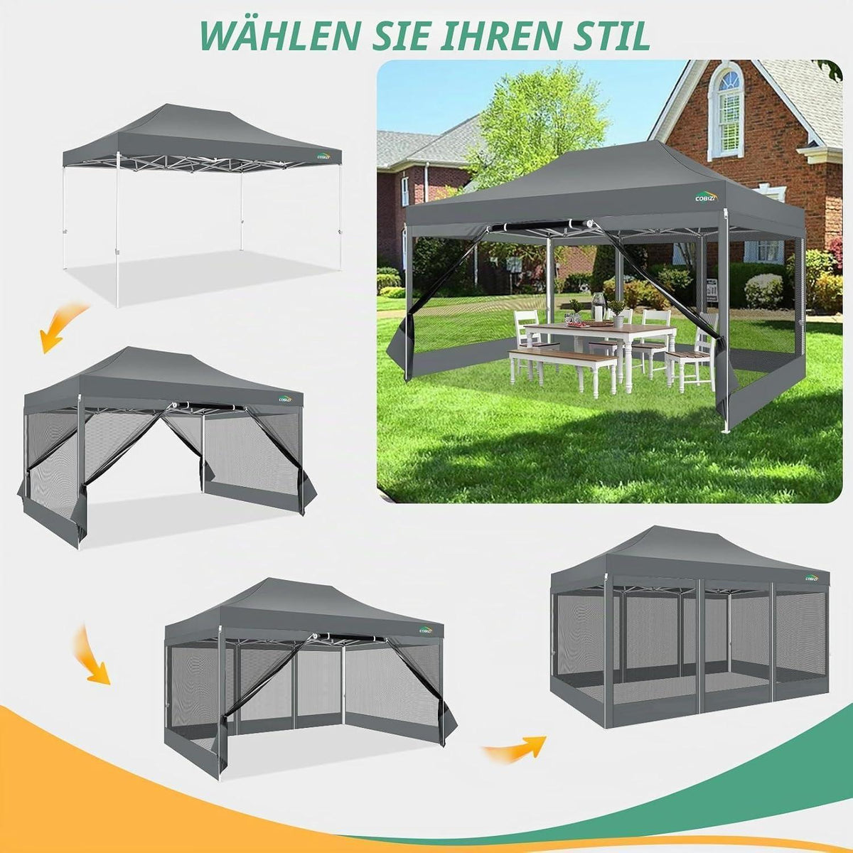 3x4.5m Faltpavillon wasserdicht – UV-Schutz & Mesh-Wände