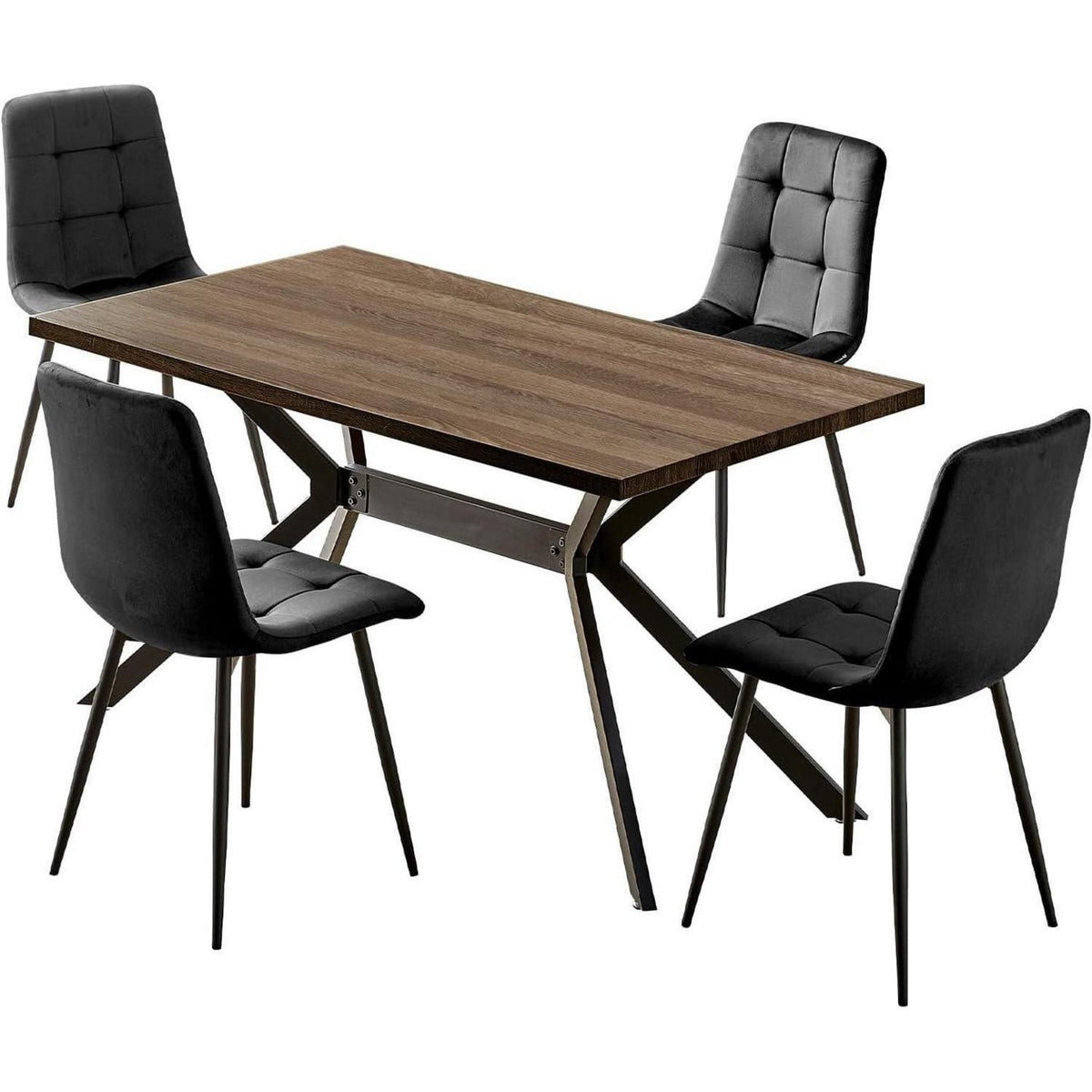 Esstisch Set Dunkelholz mit 4 Samtstühlen 140x80cm