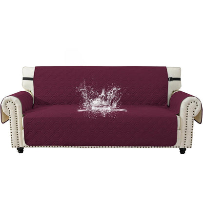 Sofaüberwurf 4-Sitzer Burgunderrot – Rutschfest & mit Taschen
