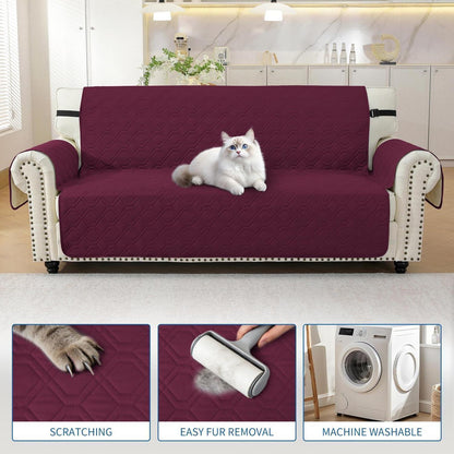 Sofaüberwurf 4-Sitzer Burgunderrot – Rutschfest & mit Taschen