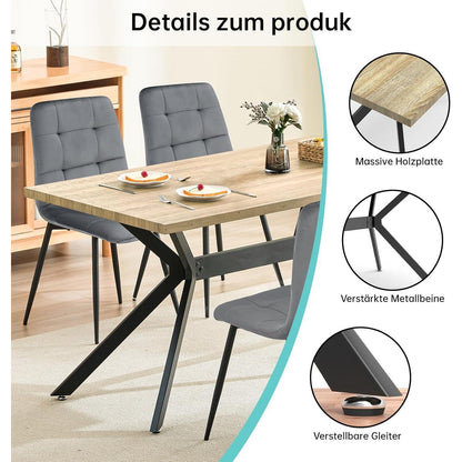 Esstisch Set mit 6 Samtstühlen – Helles Holz 140x80cm