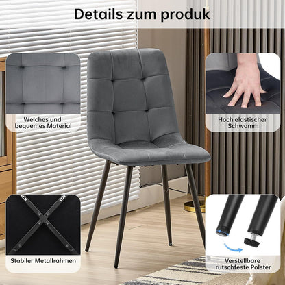 Esstisch Set mit 6 Samtstühlen – Helles Holz 140x80cm